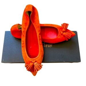 J. Crew Orange Lottie Tassel Suede Flats NWT 7 As Is